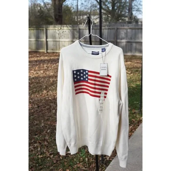 Chaps Flag Sweater NWT White - Picture 1 of 5